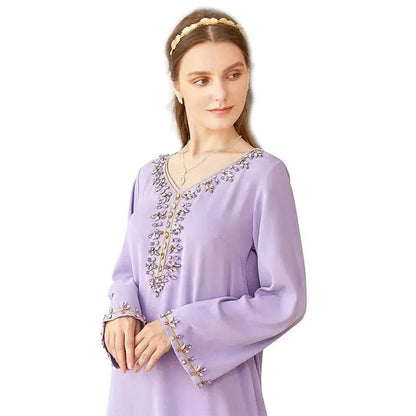 Casual Light Purple Heavy Industry Rhinestone Phnom Penh Robe Middle East Turkey Dress - www.Shopthatapp.com