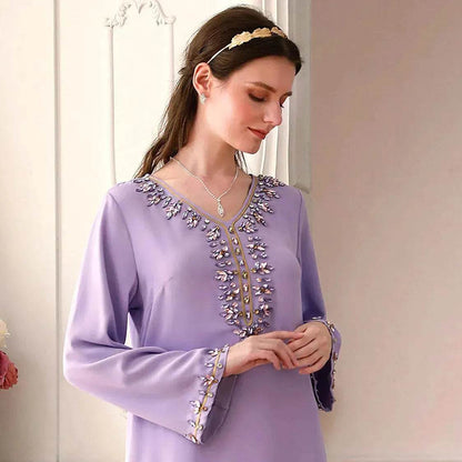 Casual Light Purple Heavy Industry Rhinestone Phnom Penh Robe Middle East Turkey Dress - www.Shopthatapp.com