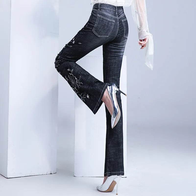 Women's Embroidered Bootcut High Waist Slim Fit Flared Jeans Trouser pant - www.Shopthatapp.com