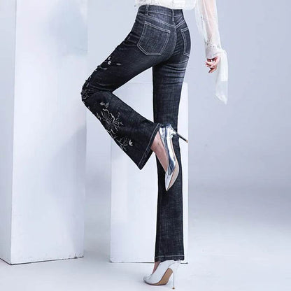 Women's Embroidered Bootcut High Waist Slim Fit Flared Jeans Trouser pant - www.Shopthatapp.com