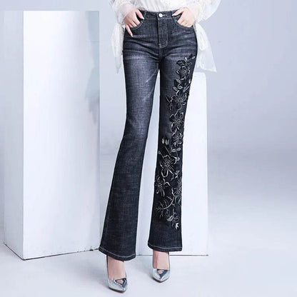 Women's Embroidered Bootcut High Waist Slim Fit Flared Jeans Trouser pant - www.Shopthatapp.com