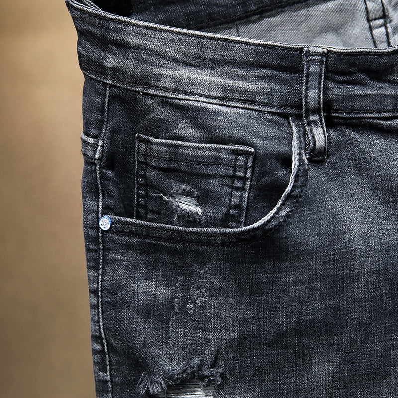 Summer Fashion Brand Worn Out Denim Shorts Youth Handsome 5-point Denim Small Straight Breeches Men"s Denim Pants Jeans - www.Shopthatapp.com