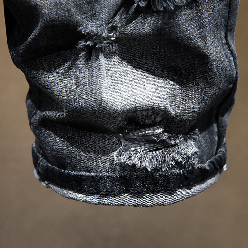 Summer Fashion Brand Worn Out Denim Shorts Youth Handsome 5-point Denim Small Straight Breeches Men"s Denim Pants Jeans - www.Shopthatapp.com