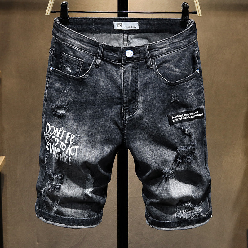 Summer Fashion Brand Worn Out Denim Shorts Youth Handsome 5-point Denim Small Straight Breeches Men"s Denim Pants Jeans - www.Shopthatapp.com