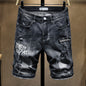 Summer Fashion Brand Worn Out Denim Shorts Youth Handsome 5-point Denim Small Straight Breeches Men"s Denim Pants Jeans - www.Shopthatapp.com