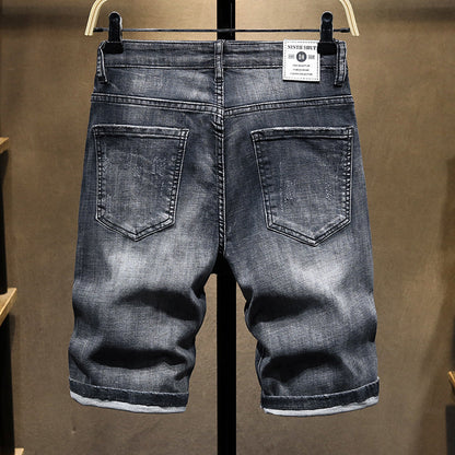 Summer Fashion Brand Worn Out Denim Shorts Youth Handsome 5-point Denim Small Straight Breeches Men"s Denim Pants Jeans - www.Shopthatapp.com
