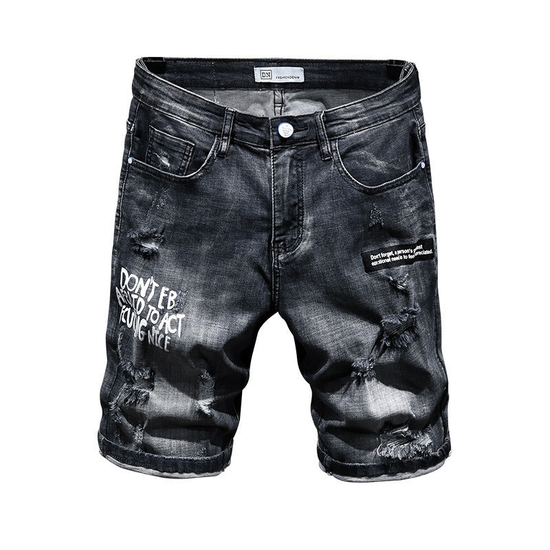 Summer Fashion Brand Worn Out Denim Shorts Youth Handsome 5-point Denim Small Straight Breeches Men"s Denim Pants Jeans - www.Shopthatapp.com