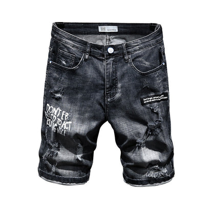 Summer Fashion Brand Worn Out Denim Shorts Youth Handsome 5-point Denim Small Straight Breeches Men"s Denim Pants Jeans - www.Shopthatapp.com