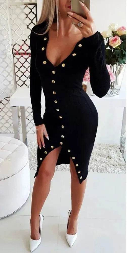 Autumn Winter Party Club V-neck Split Bodycon Sweater Dress - www.Shopthatapp.com