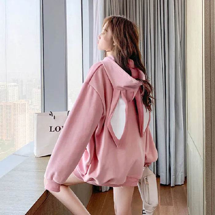 Cute Women Girls Rabbit Ears Plus Velvet Thick Hoodies Pullover Pocket Sweatshirts - www.Shopthatapp.com