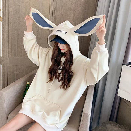 Cute Women Girls Rabbit Ears Plus Velvet Thick Hoodies Pullover Pocket Sweatshirts - www.Shopthatapp.com