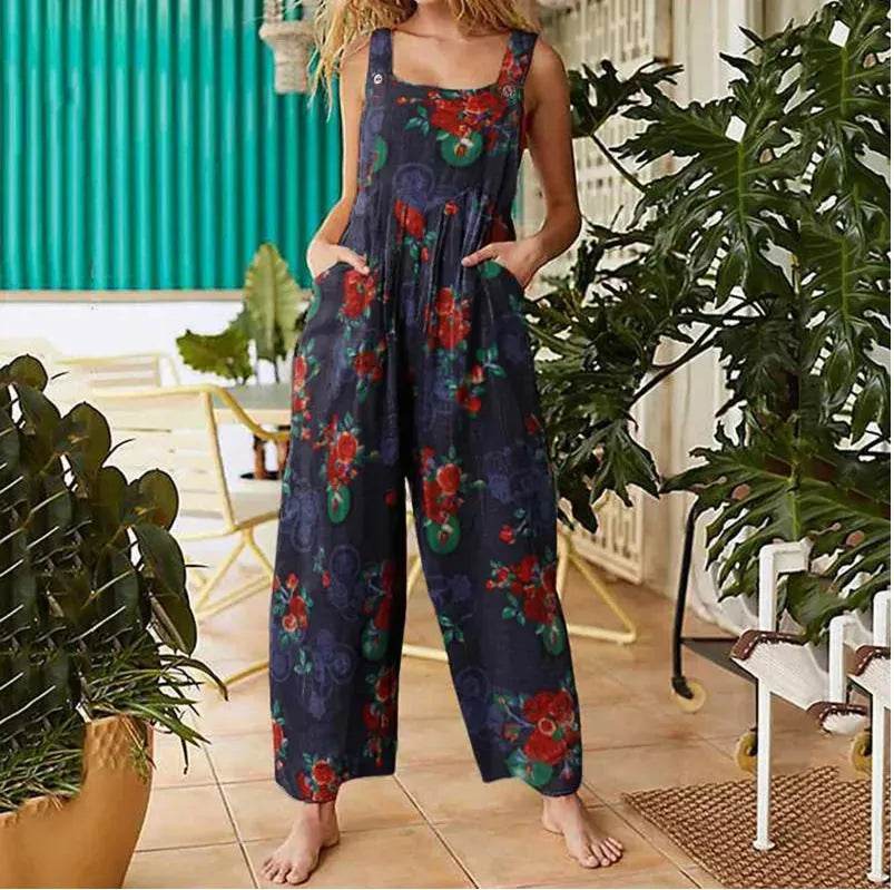 Casual Summer Cotton Floral Sleeveless loose Jumpsuit - www.Shopthatapp.com