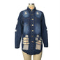 Denim Jacket Women Medium Length Cotton Lapel Style - www.Shopthatapp.com