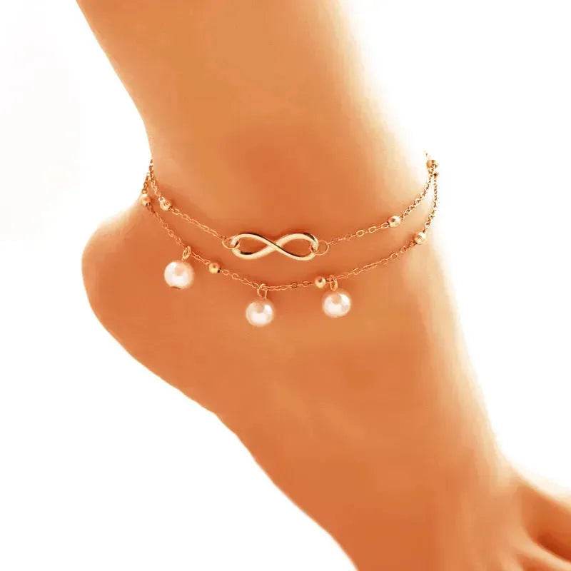 Women Gold and Silver Drop Chain Anklet - www.Shopthatapp.com