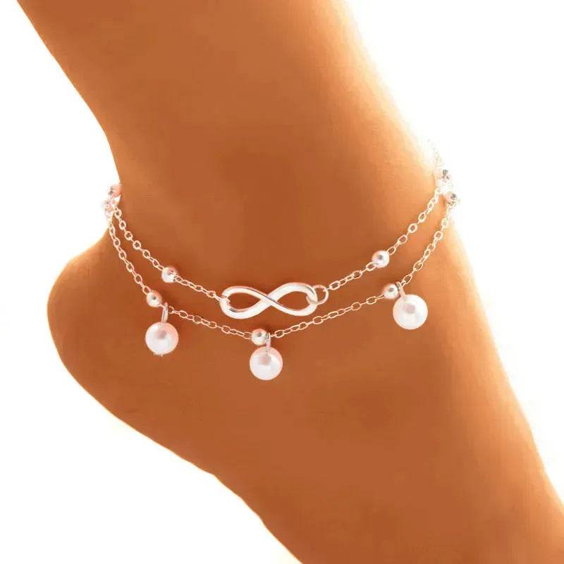 Women Gold and Silver Drop Chain Anklet - www.Shopthatapp.com
