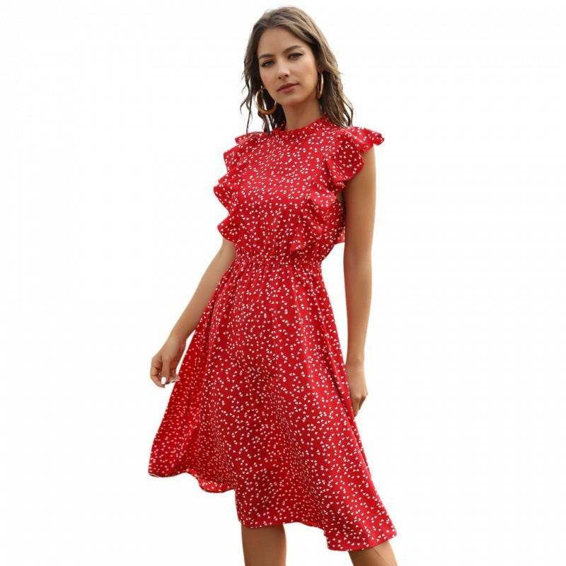 Polka dot Chiffon Ruffled Summer midi dress - www.Shopthatapp.com