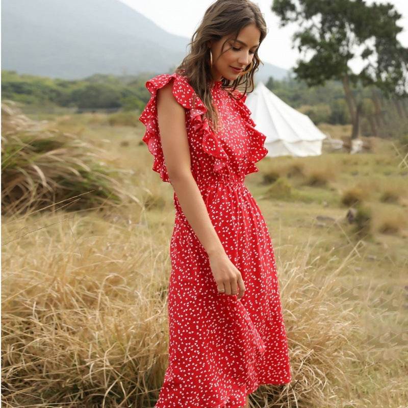 Polka dot Chiffon Ruffled Summer midi dress - www.Shopthatapp.com
