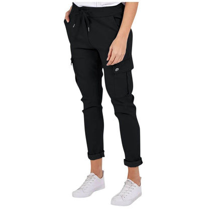 Casual Cargo Pants With Pockets Solid Color Drawstring Waist Pencil Trousers For Women - www.Shopthatapp.com