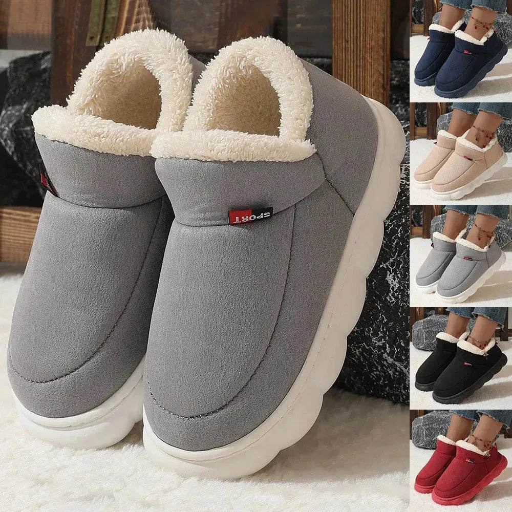Winter Plush Cotton Shoes Women Men Warm Suede House Shoes For Parents Solid Color Thick-soled Garden Shoes Outdoor - www.Shopthatapp.com