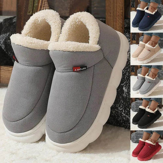 Winter Plush Cotton Shoes Women Men Warm Suede House Shoes For Parents Solid Color Thick-soled Garden Shoes Outdoor - www.Shopthatapp.com