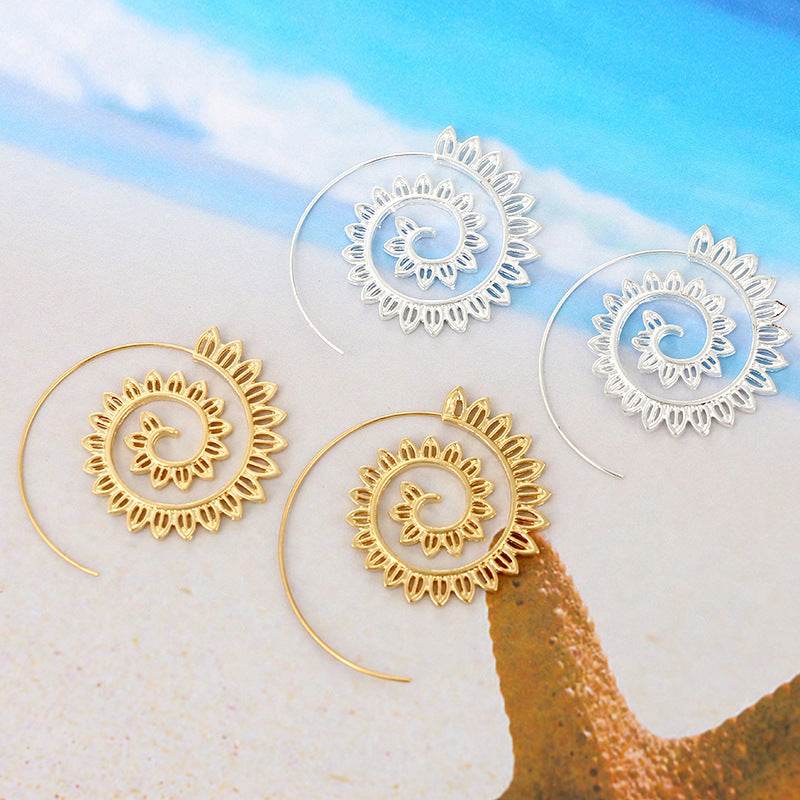 Round Spiral Earrings For Women Gold Color Big Exaggerated Gear Earrings - www.Shopthatapp.com