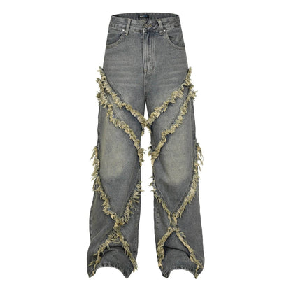 Wash Distressed Stitching Baggy Jeans Pant With Whiskers Same Style For Men And Women - www.Shopthatapp.com