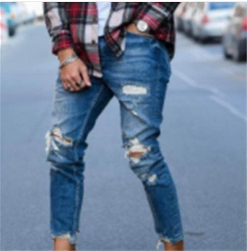 Men Fashion Ripped Hole Denim jeans pant trouser - www.Shopthatapp.com