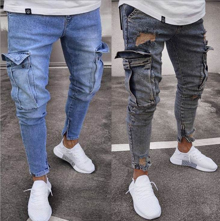 Cargo Hole Denim Jeans Men pant slim fitted - www.Shopthatapp.com