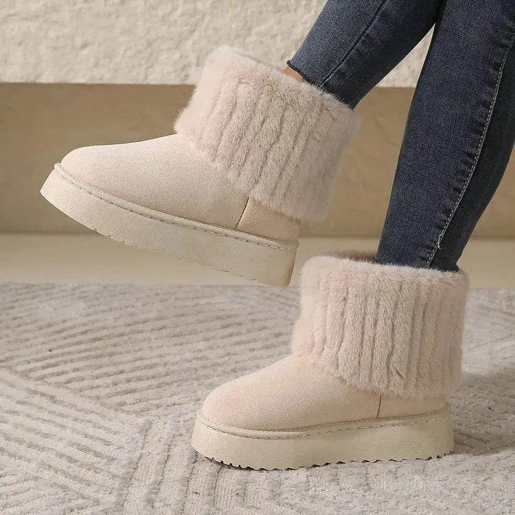 Thick-soled Plush Snow Boots Winter Warm Mid-tube Furry Cotton Shoes For Women Short Boot - www.Shopthatapp.com