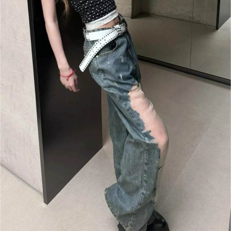 Retro Washed Ripped Baggy Jeans Pant For Women Summer Hollow Out - www.Shopthatapp.com