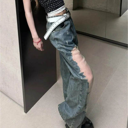 Retro Washed Ripped Baggy Jeans Pant For Women Summer Hollow Out - www.Shopthatapp.com