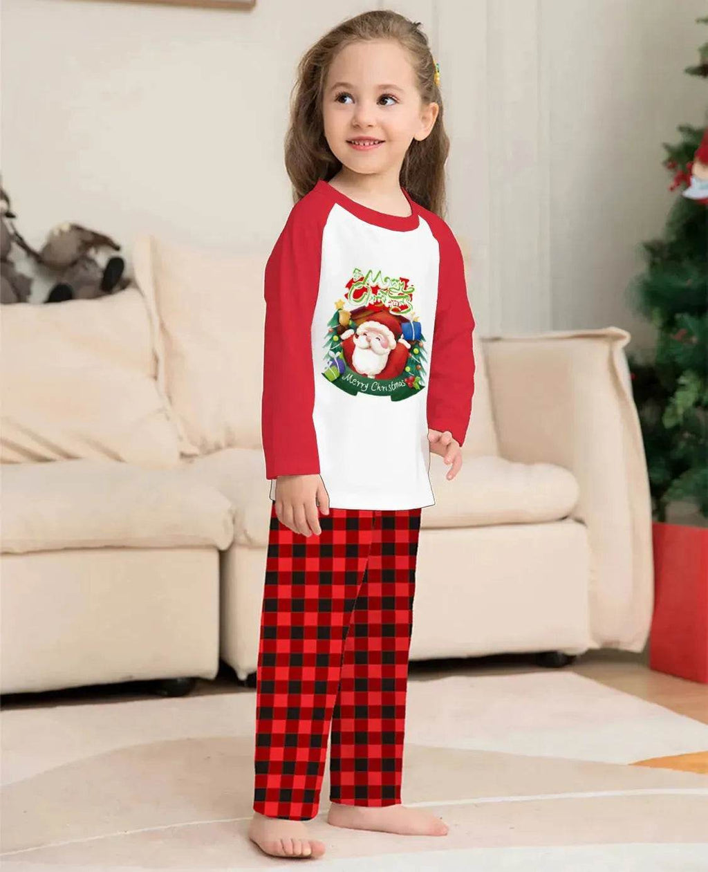 Christmas Parent-Child Clothes Set Long Sleeve T-Shirt Plaid Pants Family Matching Pajamas - www.Shopthatapp.com