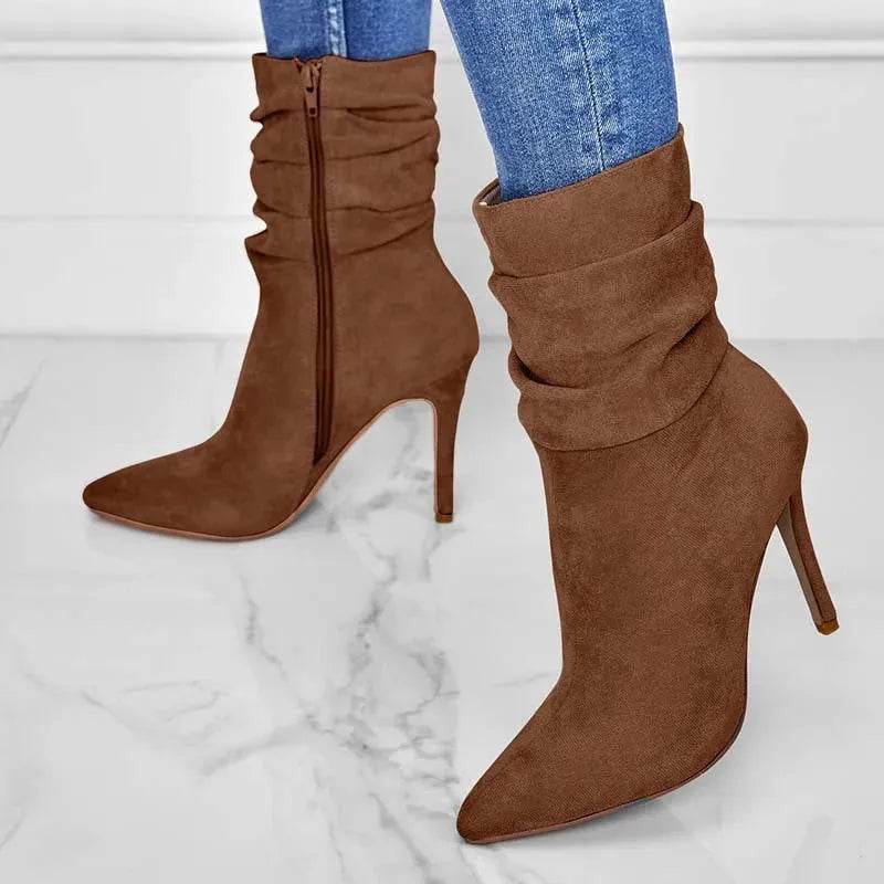 Pointed Toe Stiletto Heel Ankle Boots For Women Side Zipper Shoes - www.Shopthatapp.com
