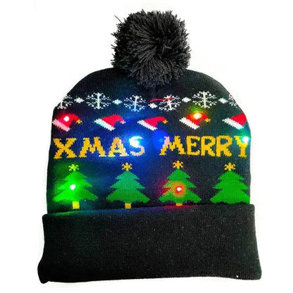 LED Christmas Hat Sweater Knitted Beanie Christmas Light Up Knitted Hat Christmas Gift  Kids Xmas New Year Decorations - www.Shopthatapp.com