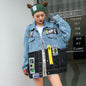 Denim Loose Jacket Women Stylish Graffiti Patch Design - www.Shopthatapp.com