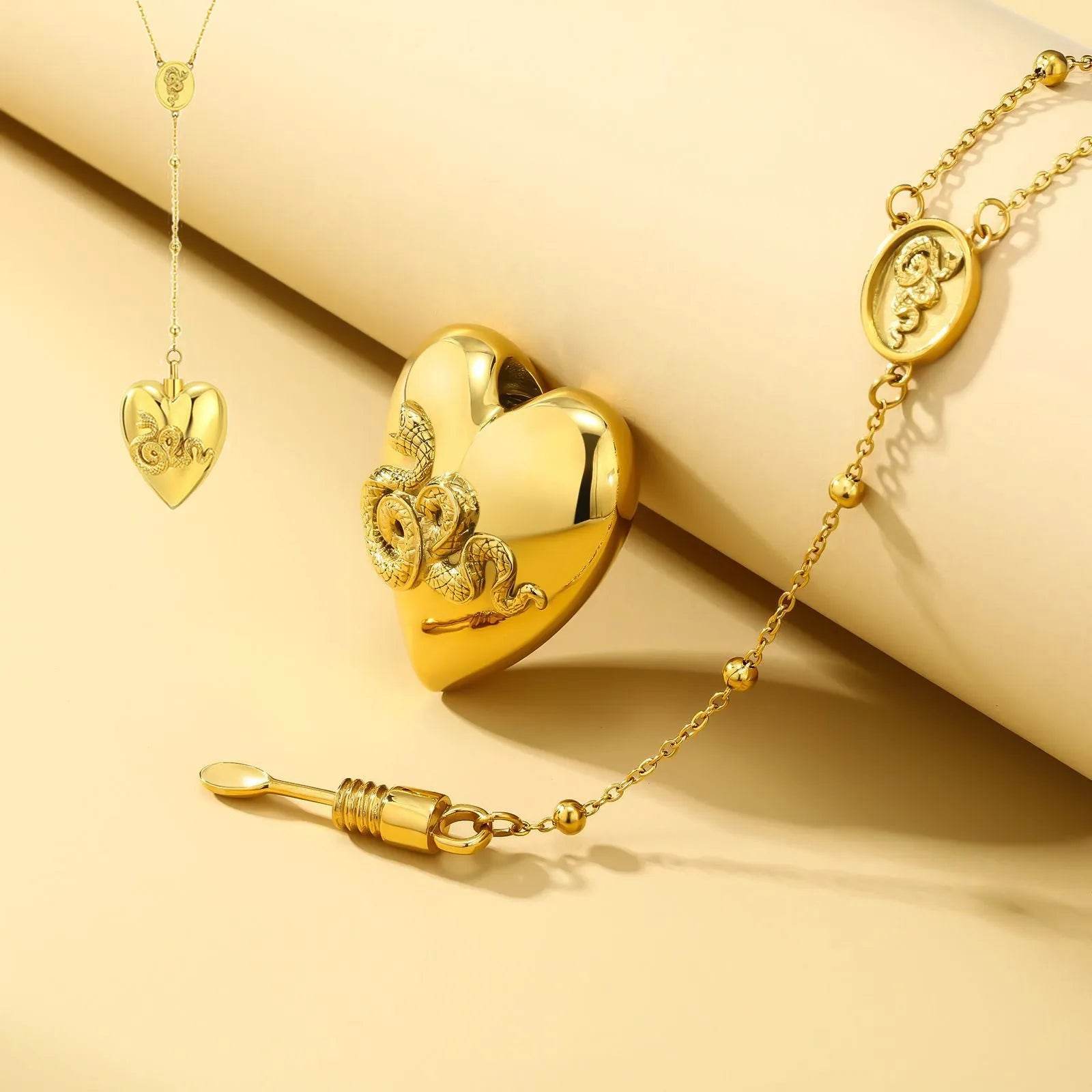 18k Gold Detachable Love Necklace With Snake Carving Fashion Personality Clavicle Chain Necklace For Valentine's Day Loved Memorial Jewelry - www.Shopthatapp.com