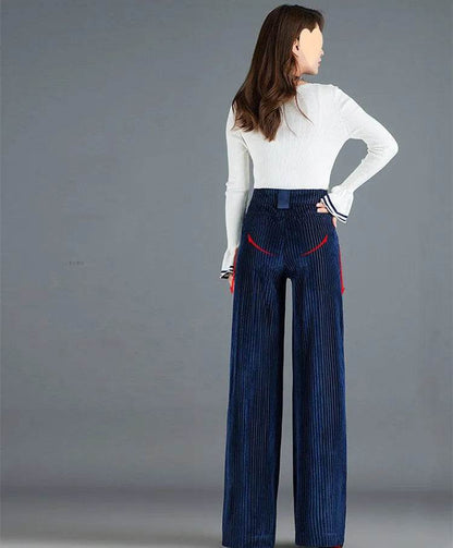 Gold Silk Striped Velvet Wide Leg trouser Pants Women - www.Shopthatapp.com