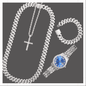 16mm Cuban Link Chain, Rope Cross Chain, Blue Face Watch, Bracelet Set - www.Shopthatapp.com