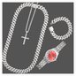 16mm Silver Cuban Link Chain, Rope Cross Chain, Red Face Watch, Bracelet Set - www.Shopthatapp.com