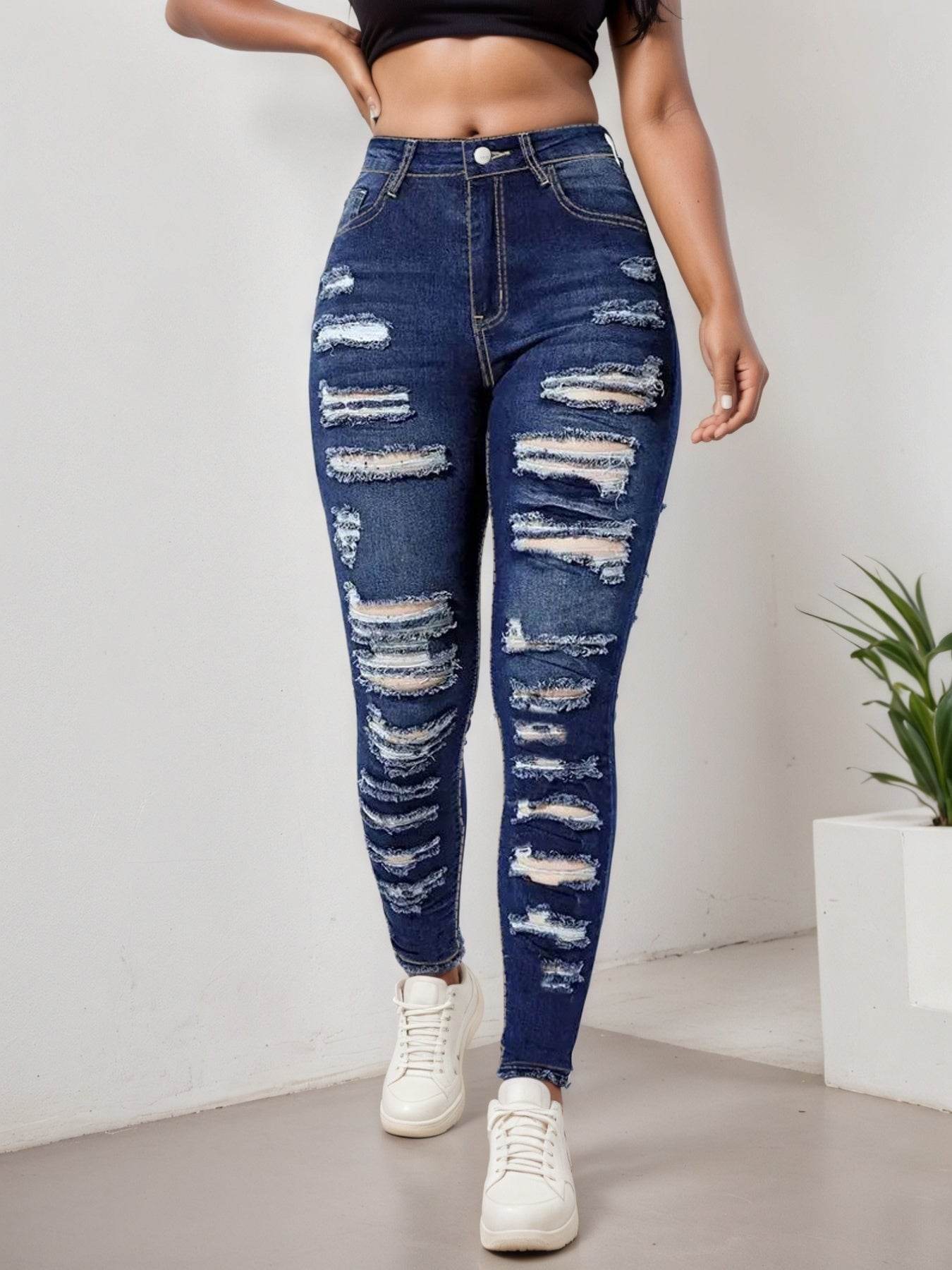 2025 Women's Ripped Tight Cropped Pants, New High Stretch Jeans, Fashionable And Versatile Street Style, Slim Fit Design, Women's Jeans And Clothing - www.Shopthatapp.com