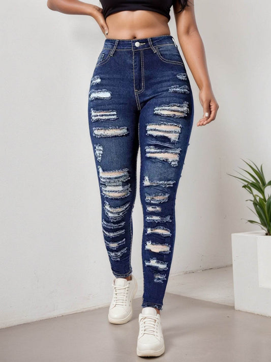 2025 Women's Ripped Tight Cropped Pants, New High Stretch Jeans, Fashionable And Versatile Street Style, Slim Fit Design, Women's Jeans And Clothing - www.Shopthatapp.com