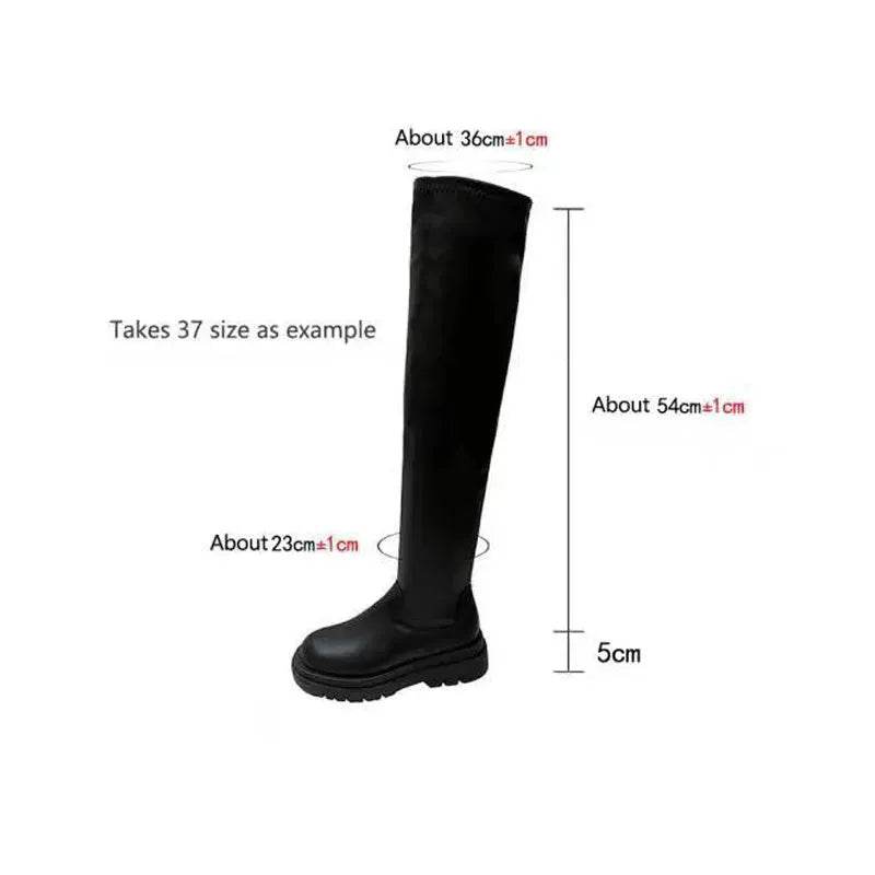 Thick Sole Knee High Boots For Women Chunky Heel Black Long Boots Leather Knight Boots Fashion Winter Shoes - www.Shopthatapp.com