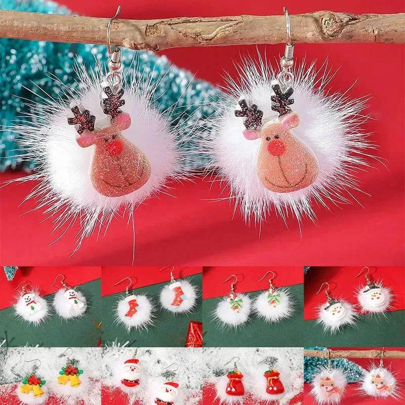 Winter Snowflake Hair Ball Earrings Ins Cute Christmas Elk Santa Claus Stock Element Earrings Women Jewelry - www.Shopthatapp.com