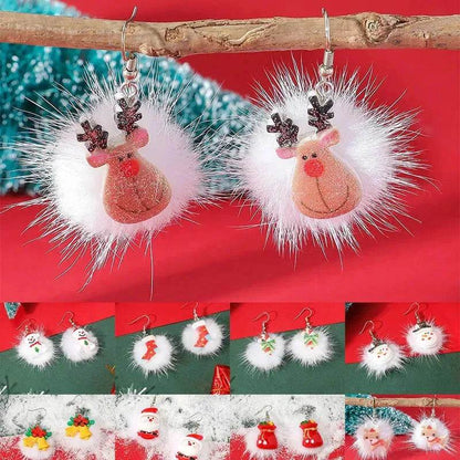 Winter Snowflake Hair Ball Earrings Ins Cute Christmas Elk Santa Claus Stock Element Earrings Women Jewelry - www.Shopthatapp.com