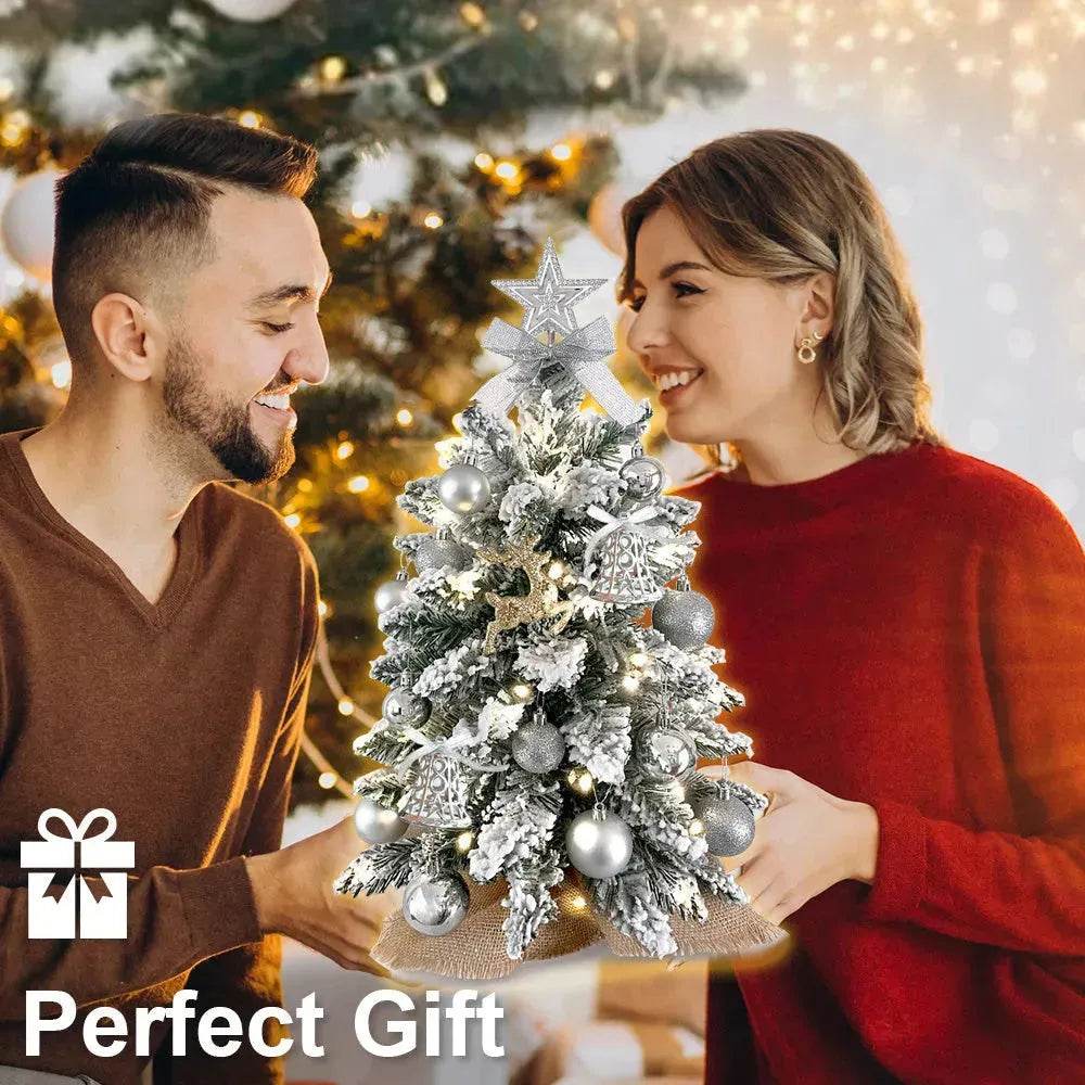 2ft Mini Christmas Tree Decoration With Flocked Snowflakes, Xmas Ornaments For Table Top For Home & Office - www.Shopthatapp.com