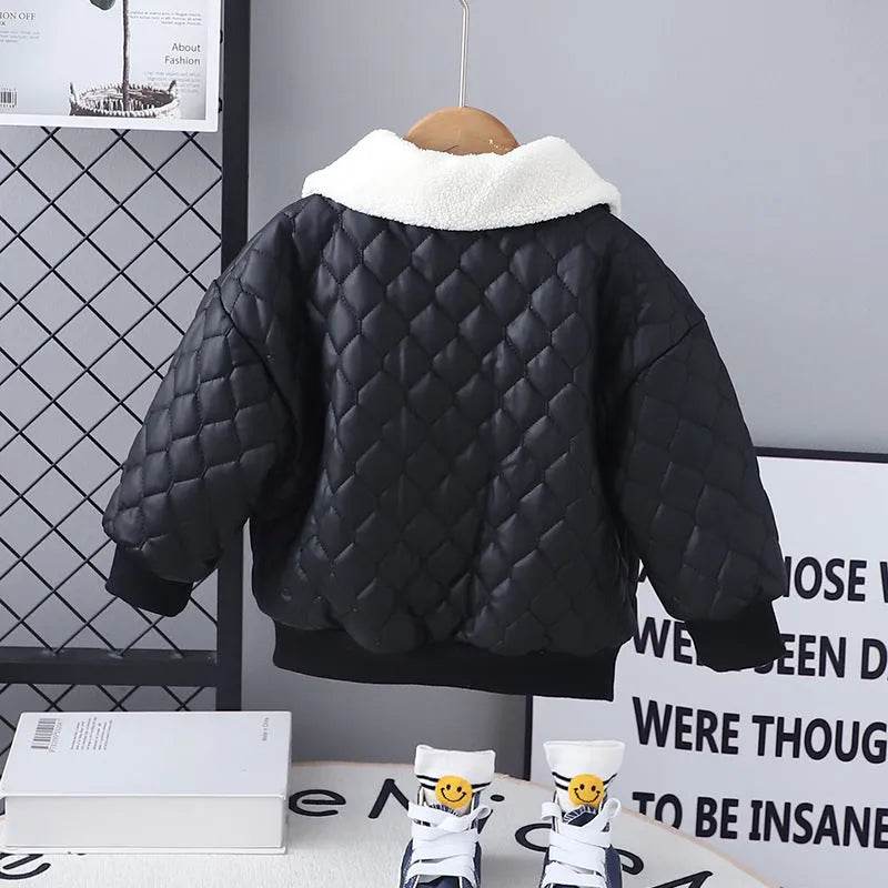 Boys' Thick Leather Coat Lapel Long-sleeved Jacket - www.Shopthatapp.com
