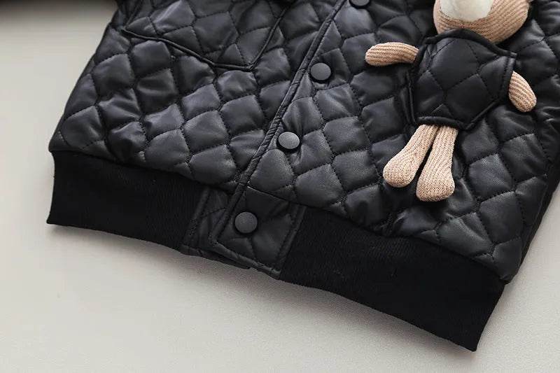 Boys' Thick Leather Coat Lapel Long-sleeved Jacket - www.Shopthatapp.com