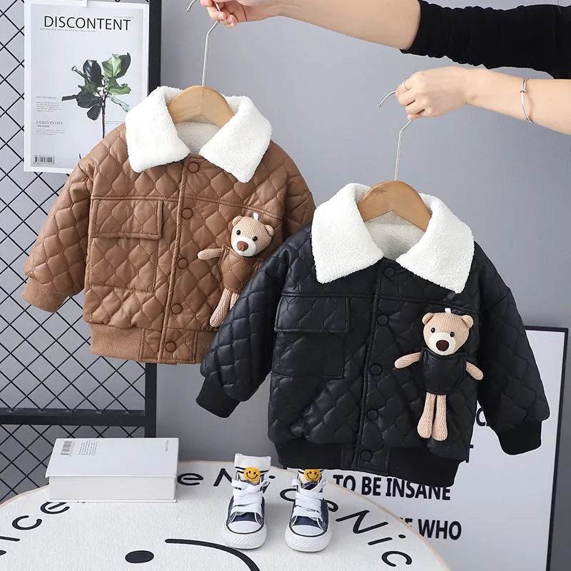 Boys' Thick Leather Coat Lapel Long-sleeved Jacket - www.Shopthatapp.com