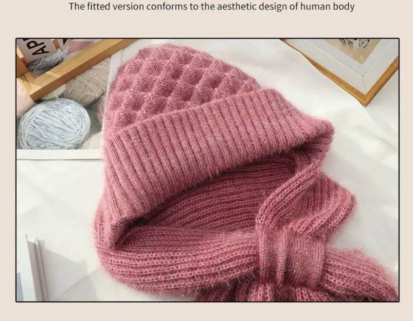 Women's Fleece-lined Scarf And Hat Winter Warm Knitted Hat Scarf - www.Shopthatapp.com