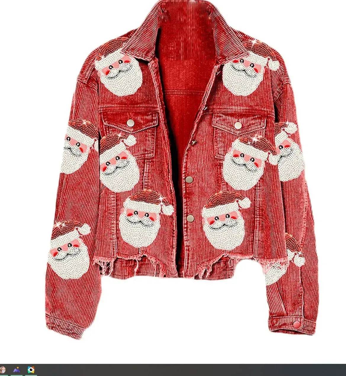 Women Christmas Corduroy Rugby Sequined crop Jacket - www.Shopthatapp.com